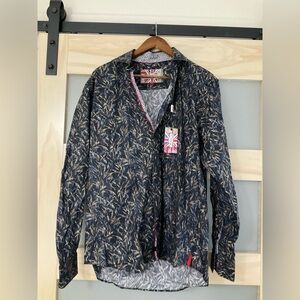 7 Downie St. Men’s Button-Down Shirt | XL | NWT | Navy & Brown Leaf Print
